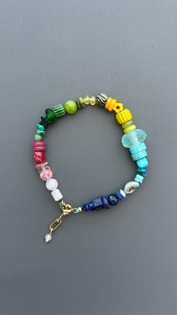 Colorful Gemstone Bracelet, Rainbow Beaded Bracelet, Mixed Stone Jewelry, Boho Artisan Bracelet, Handmade Crystal Bracelet, Gift for Her