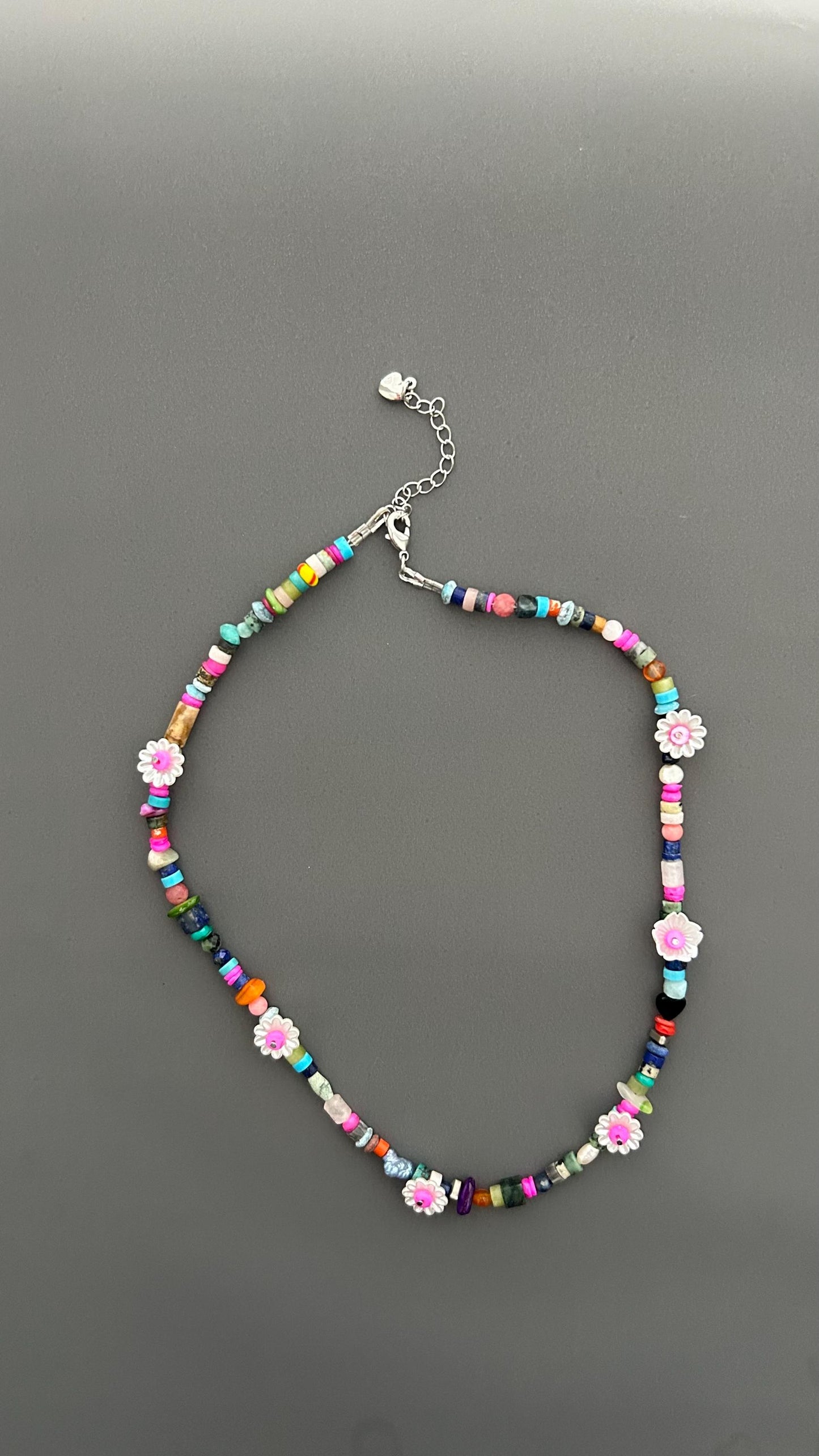 Colorful Flower Beaded Necklace | Boho Gemstone Necklace | Handmade Daisy Jewelry | Summer Layering Necklace | Festival Jewelry Gift