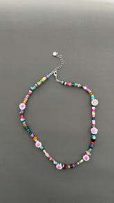 Colorful Flower Beaded Necklace | Boho Gemstone Necklace | Handmade Daisy Jewelry | Summer Layering Necklace | Festival Jewelry Gift