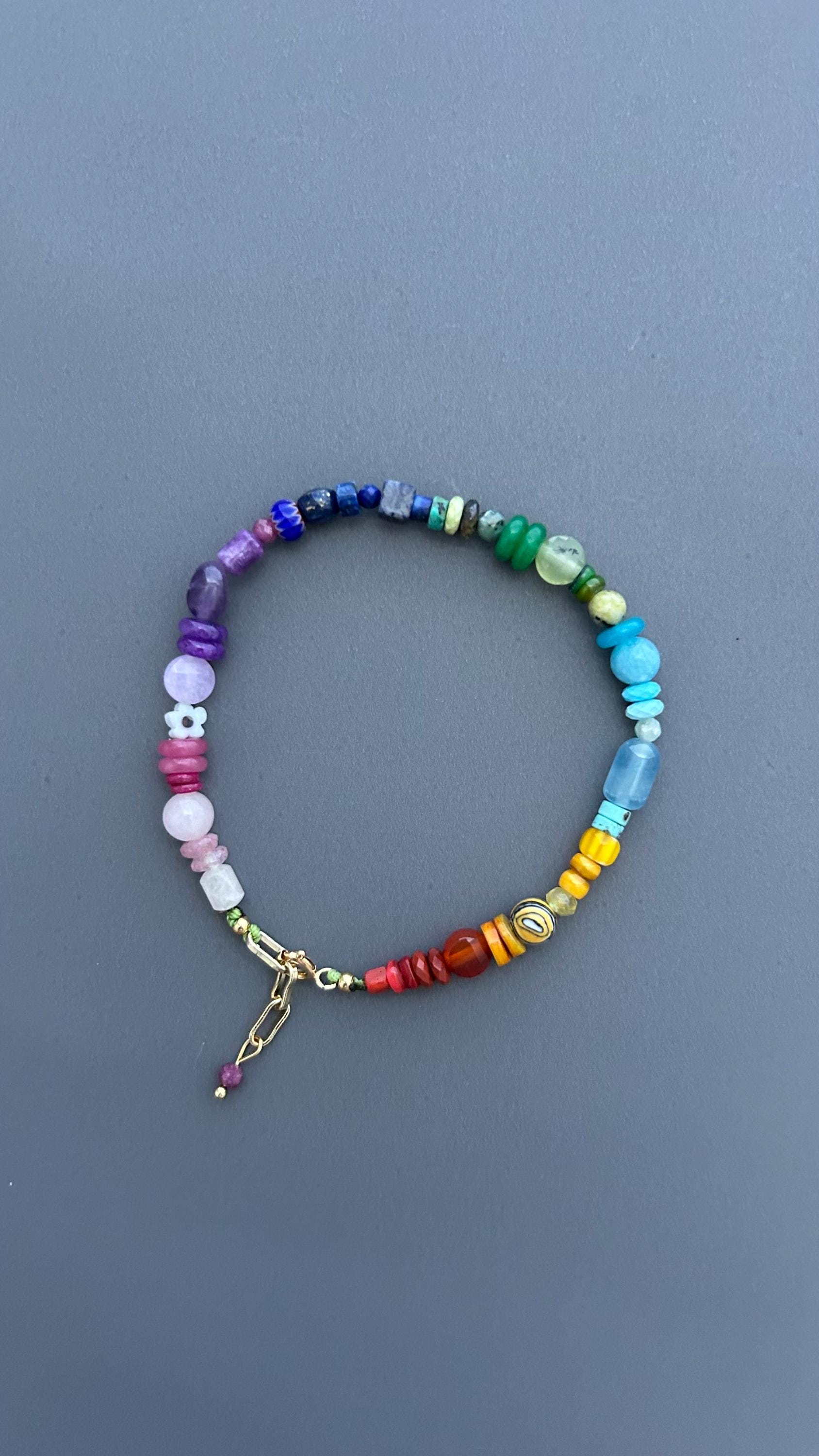 Rainbow Gemstone Bracelet | Color Spectrum Crystal Bracelet | Handmade Multicolor Beaded Jewelry | Chakra Inspired Gift for Her | Boho Luxe