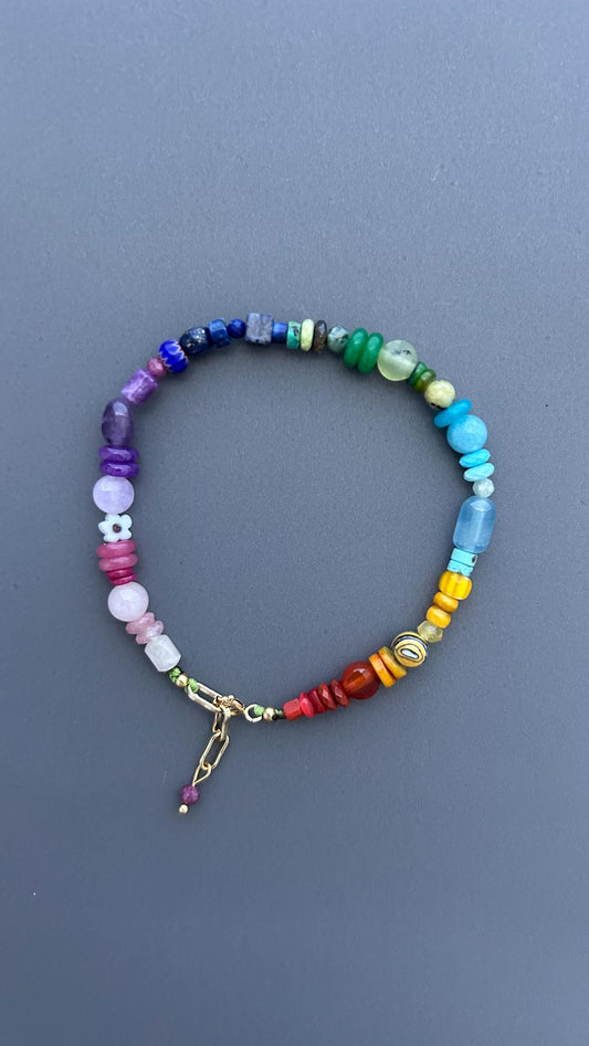 Rainbow Gemstone Bracelet | Color Spectrum Crystal Bracelet | Handmade Multicolor Beaded Jewelry | Chakra Inspired Gift for Her | Boho Luxe