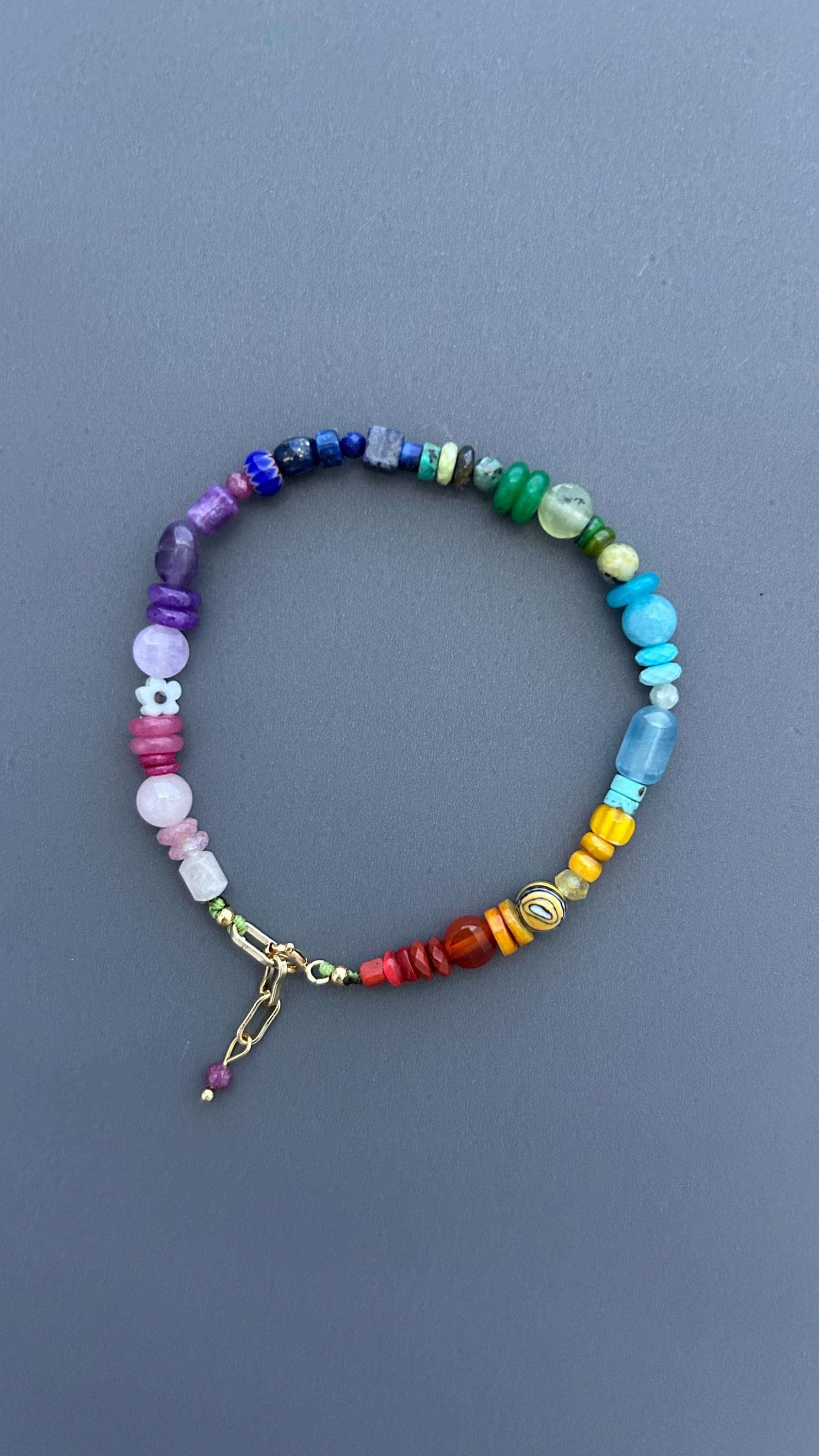 Rainbow Gemstone Bracelet | Color Spectrum Crystal Bracelet | Handmade Multicolor Beaded Jewelry | Chakra Inspired Gift for Her | Boho Luxe