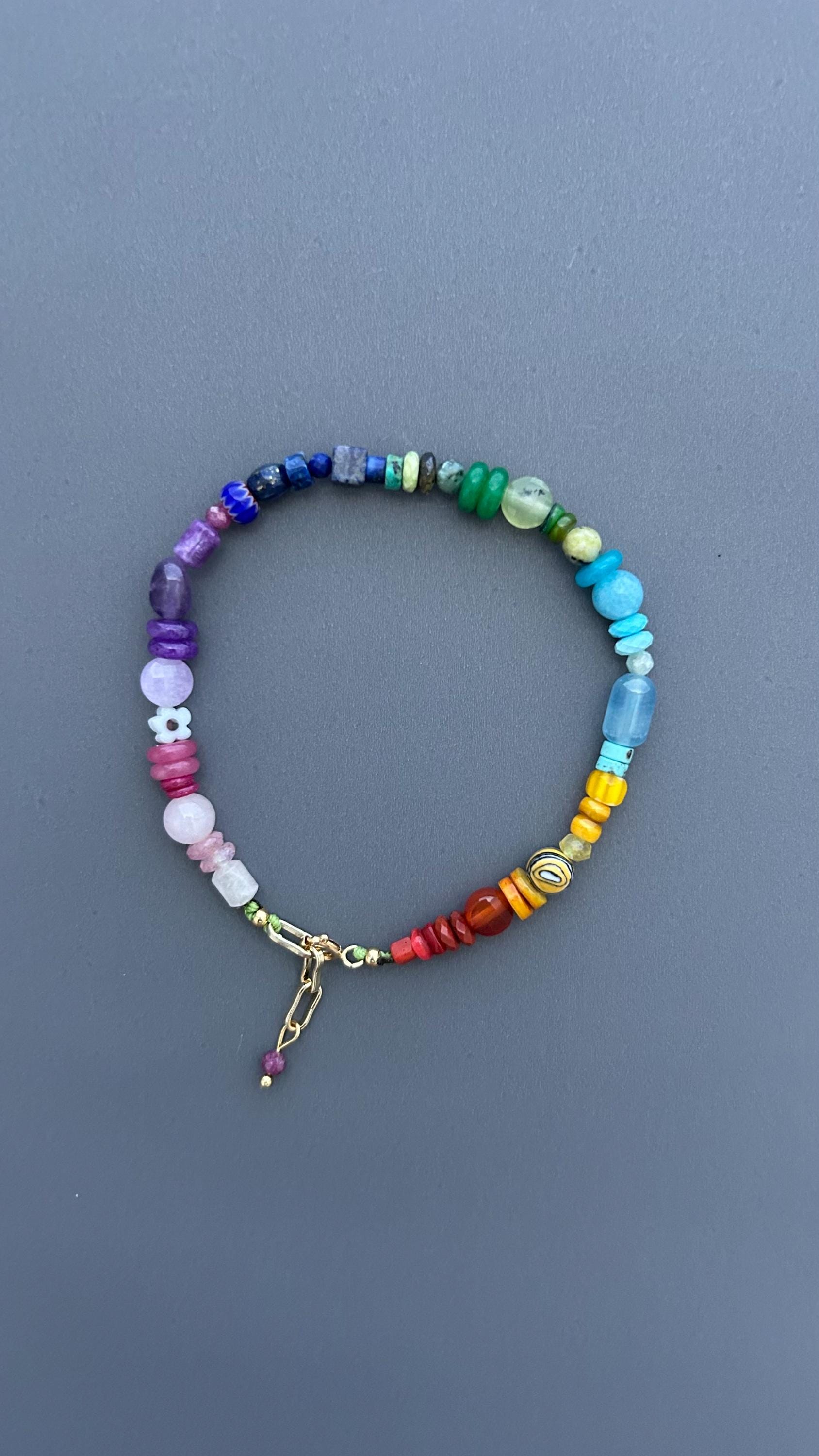 Rainbow Gemstone Bracelet | Color Spectrum Crystal Bracelet | Handmade Multicolor Beaded Jewelry | Chakra Inspired Gift for Her | Boho Luxe