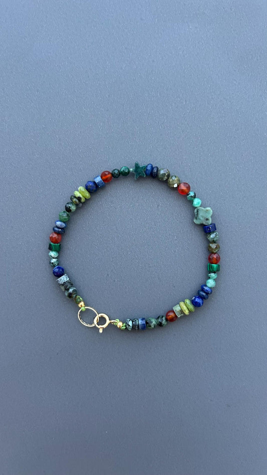 Dainty Gemstone Bracelet, African Turquoise & Lapis Beaded Bracelet, Colorful Natural Stone Jewelry, Minimalist Boho Gift