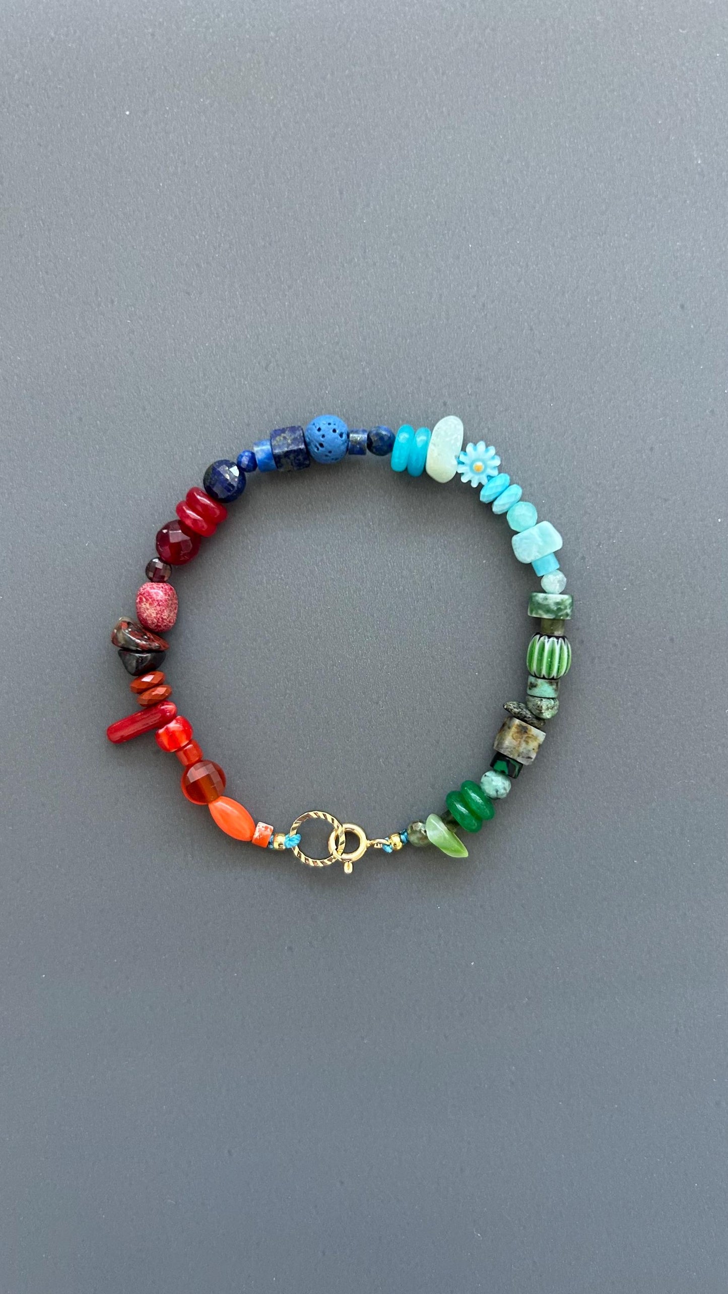Gradient Beaded Bracelet, Rainbow Gemstone Bracelet, Handmade Natural Stone Jewelry, Boho Stacking Bracelet, Unique Unisex Gift