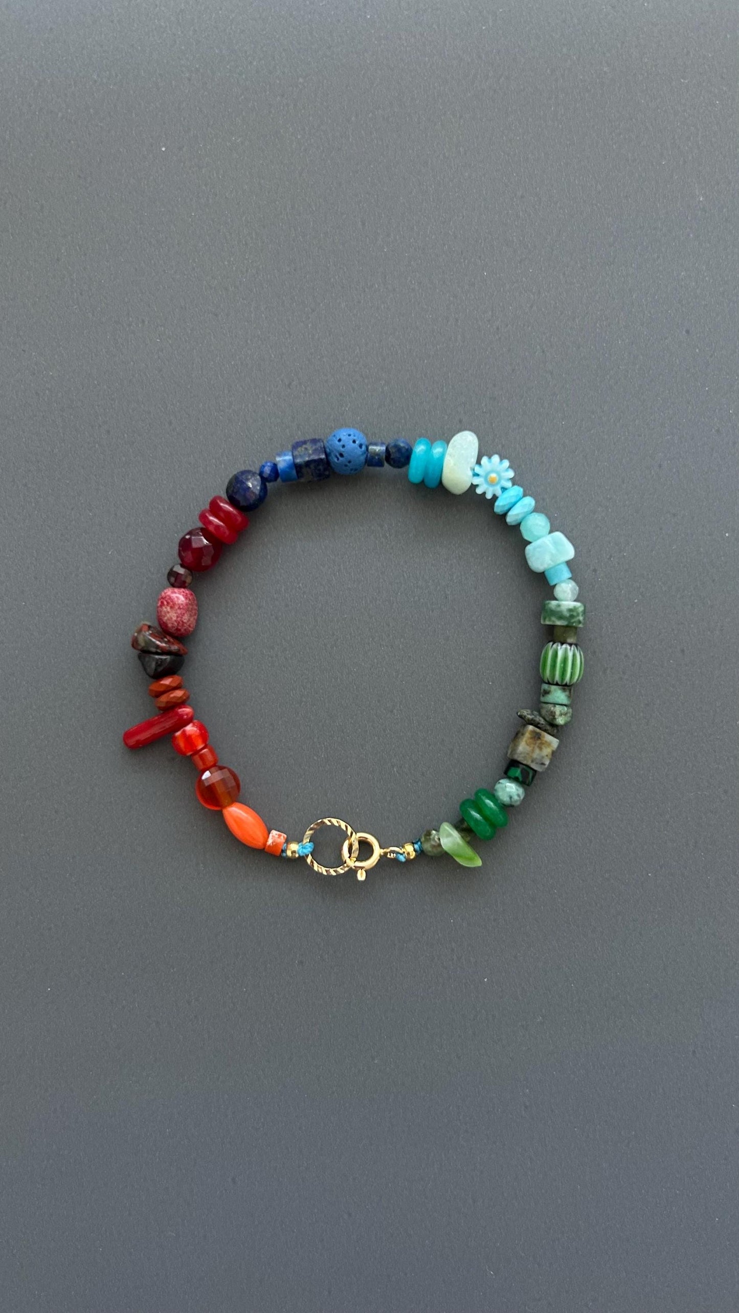 Gradient Beaded Bracelet, Rainbow Gemstone Bracelet, Handmade Natural Stone Jewelry, Boho Stacking Bracelet, Unique Unisex Gift