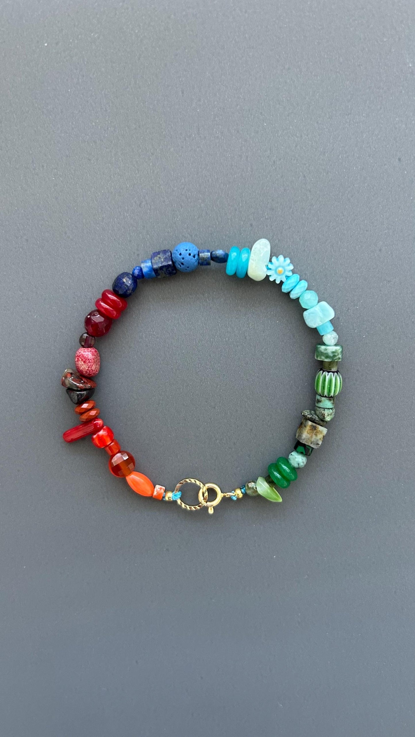 Gradient Beaded Bracelet, Rainbow Gemstone Bracelet, Handmade Natural Stone Jewelry, Boho Stacking Bracelet, Unique Unisex Gift
