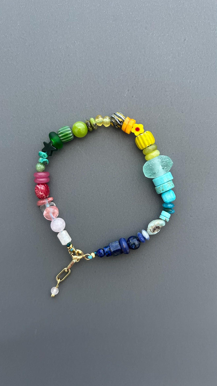 Colorful Gemstone Bracelet, Rainbow Beaded Bracelet, Mixed Stone Jewelry, Boho Artisan Bracelet, Handmade Crystal Bracelet, Gift for Her
