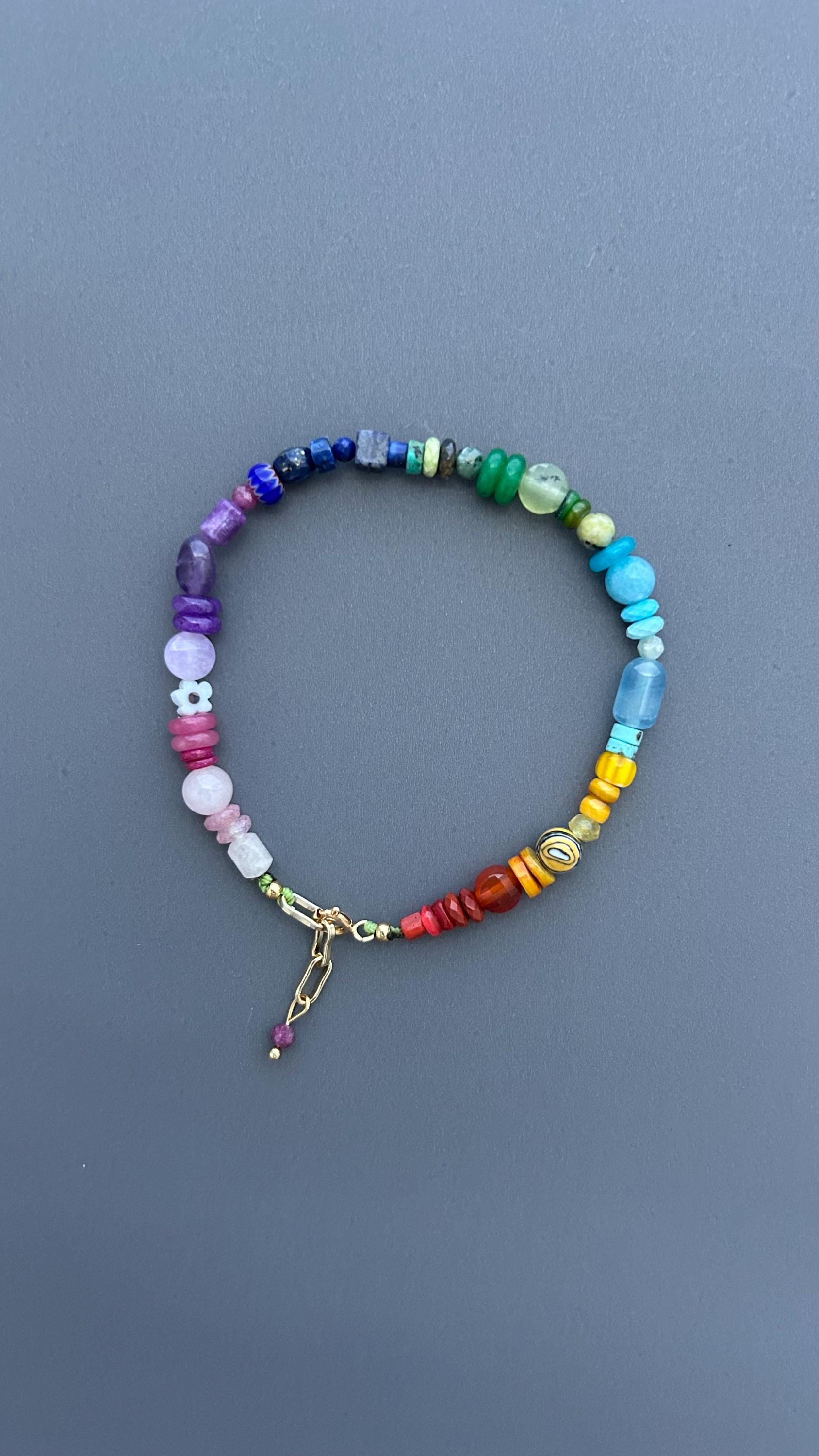 Rainbow Gemstone Bracelet | Color Spectrum Crystal Bracelet | Handmade Multicolor Beaded Jewelry | Chakra Inspired Gift for Her | Boho Luxe
