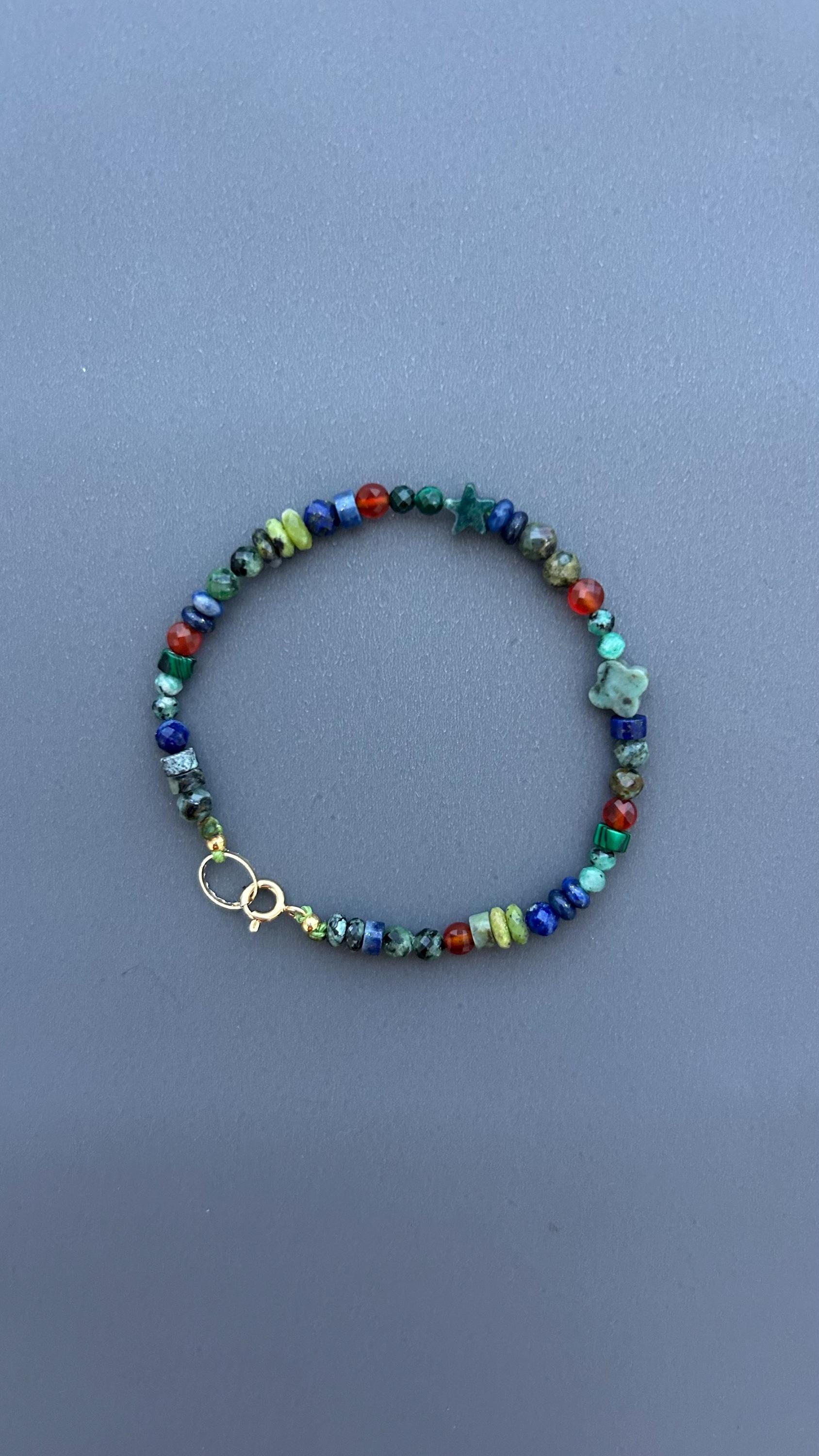 Dainty Gemstone Bracelet, African Turquoise & Lapis Beaded Bracelet, Colorful Natural Stone Jewelry, Minimalist Boho Gift
