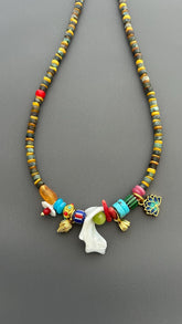 Boho Heishi Bead Necklace | Turquoise Shell Charm Necklace | Beachy Bohemian Jewelry | Coastal Layering Necklace | Handmade Gift for Her