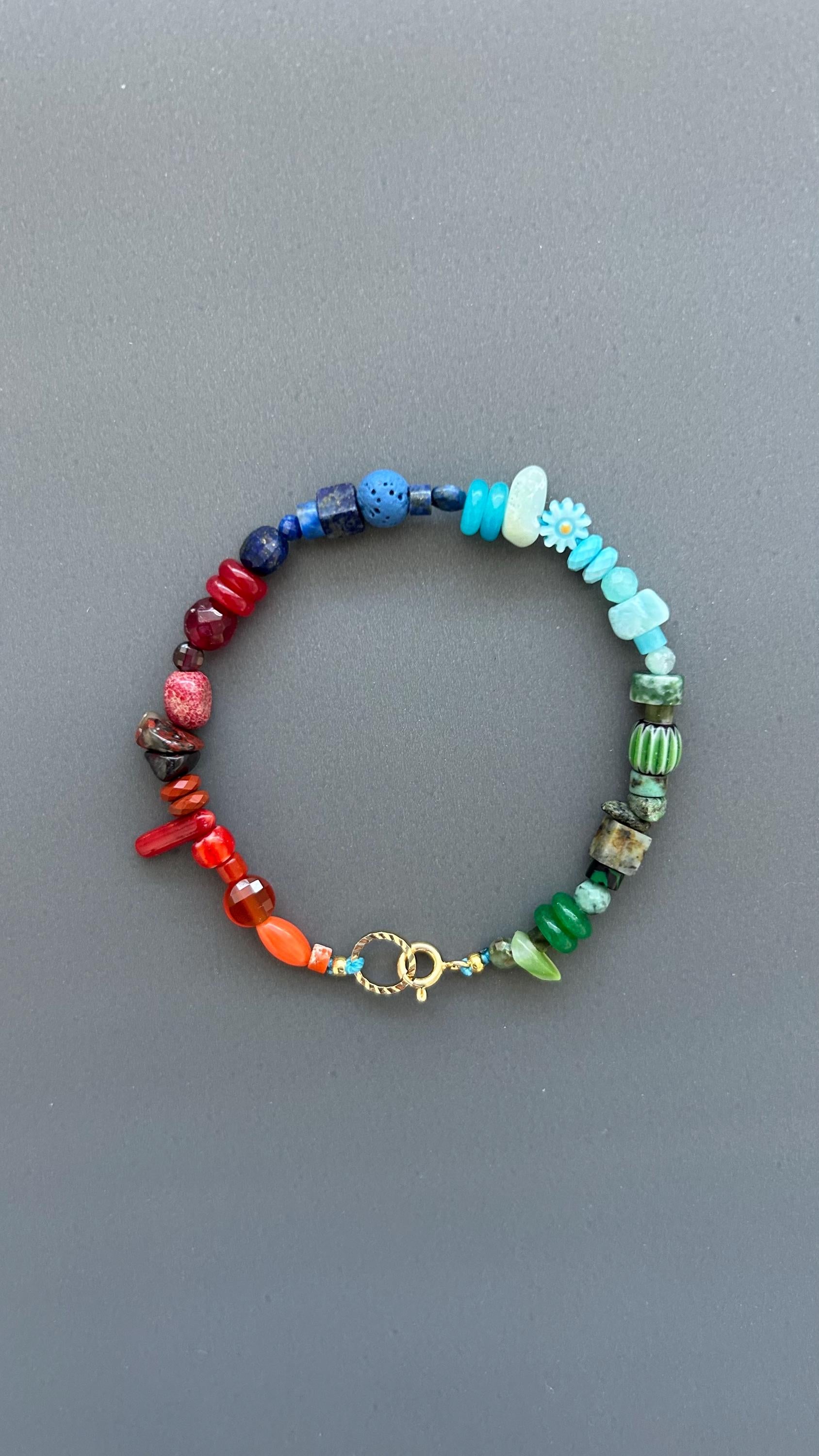 Gradient Beaded Bracelet, Rainbow Gemstone Bracelet, Handmade Natural Stone Jewelry, Boho Stacking Bracelet, Unique Unisex Gift