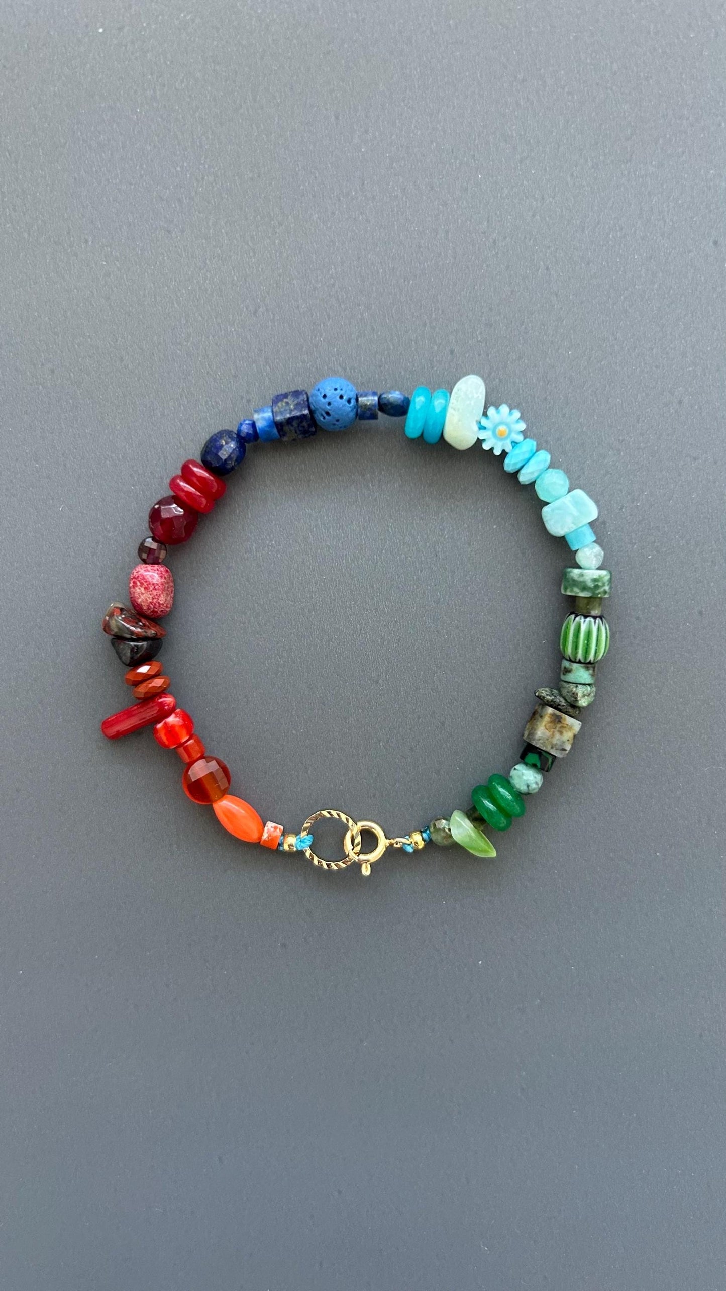 Gradient Beaded Bracelet, Rainbow Gemstone Bracelet, Handmade Natural Stone Jewelry, Boho Stacking Bracelet, Unique Unisex Gift