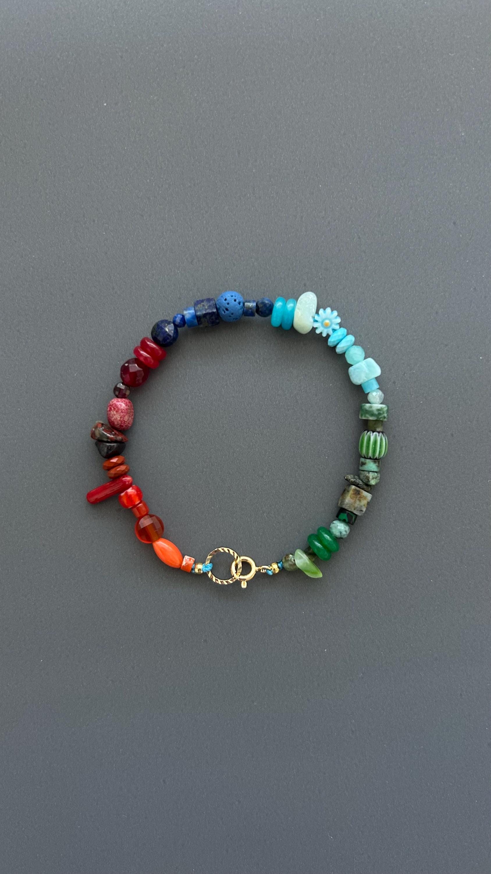 Gradient Beaded Bracelet, Rainbow Gemstone Bracelet, Handmade Natural Stone Jewelry, Boho Stacking Bracelet, Unique Unisex Gift