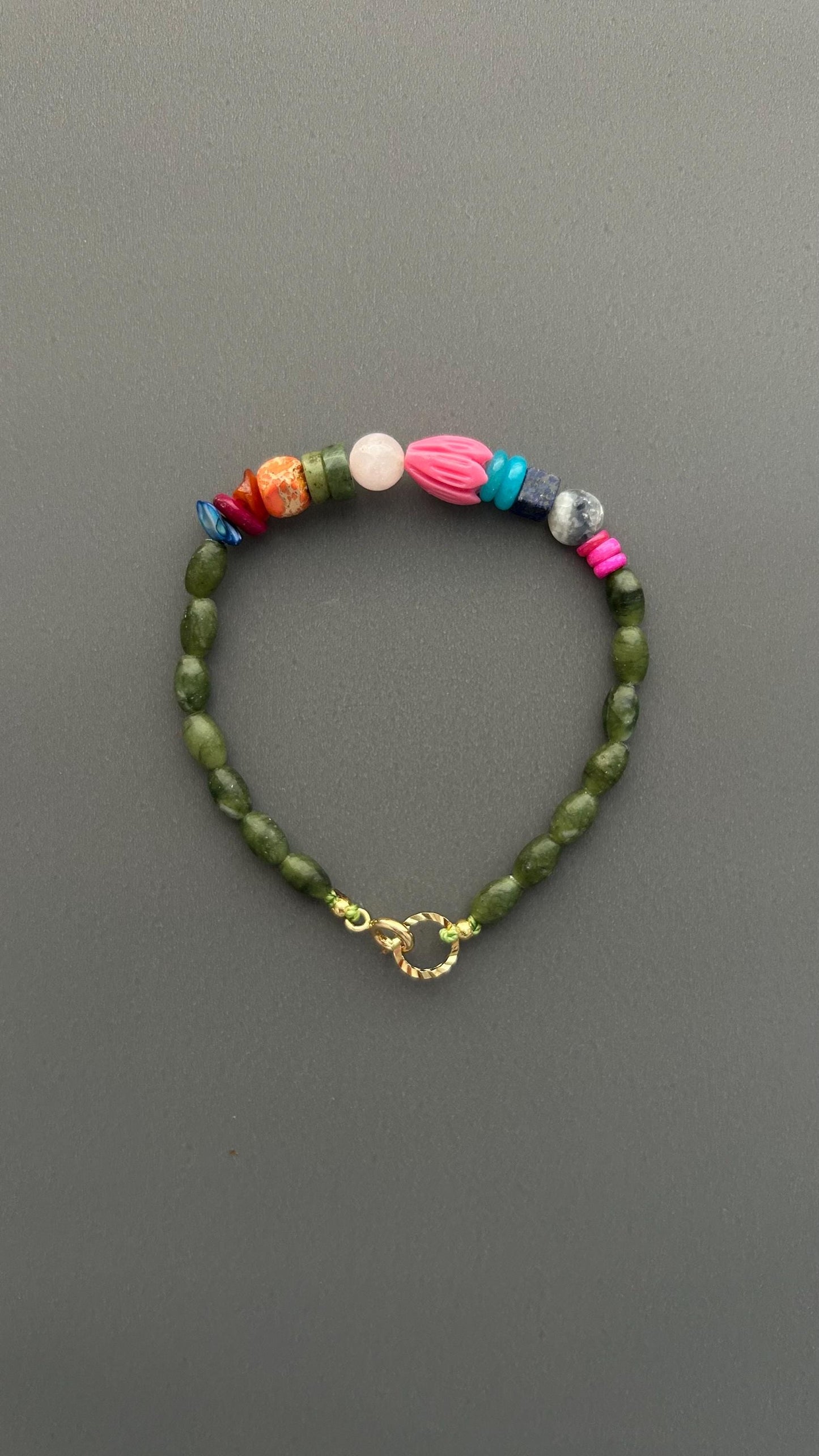 Green Jade Gemstone Beaded Bracelet, Colorful Boho Bracelet, Natural Stone Jewelry, Stacking Bracelet, Gift for Her, Everyday Bracelet