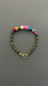 Green Jade Gemstone Beaded Bracelet, Colorful Boho Bracelet, Natural Stone Jewelry, Stacking Bracelet, Gift for Her, Everyday Bracelet