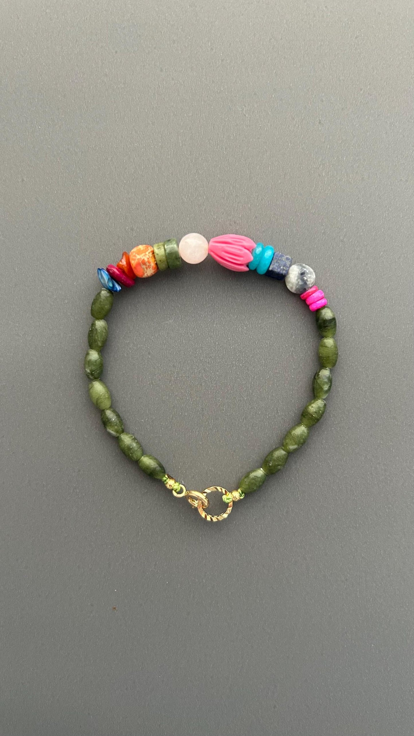 Green Jade Gemstone Beaded Bracelet, Colorful Boho Bracelet, Natural Stone Jewelry, Stacking Bracelet, Gift for Her, Everyday Bracelet