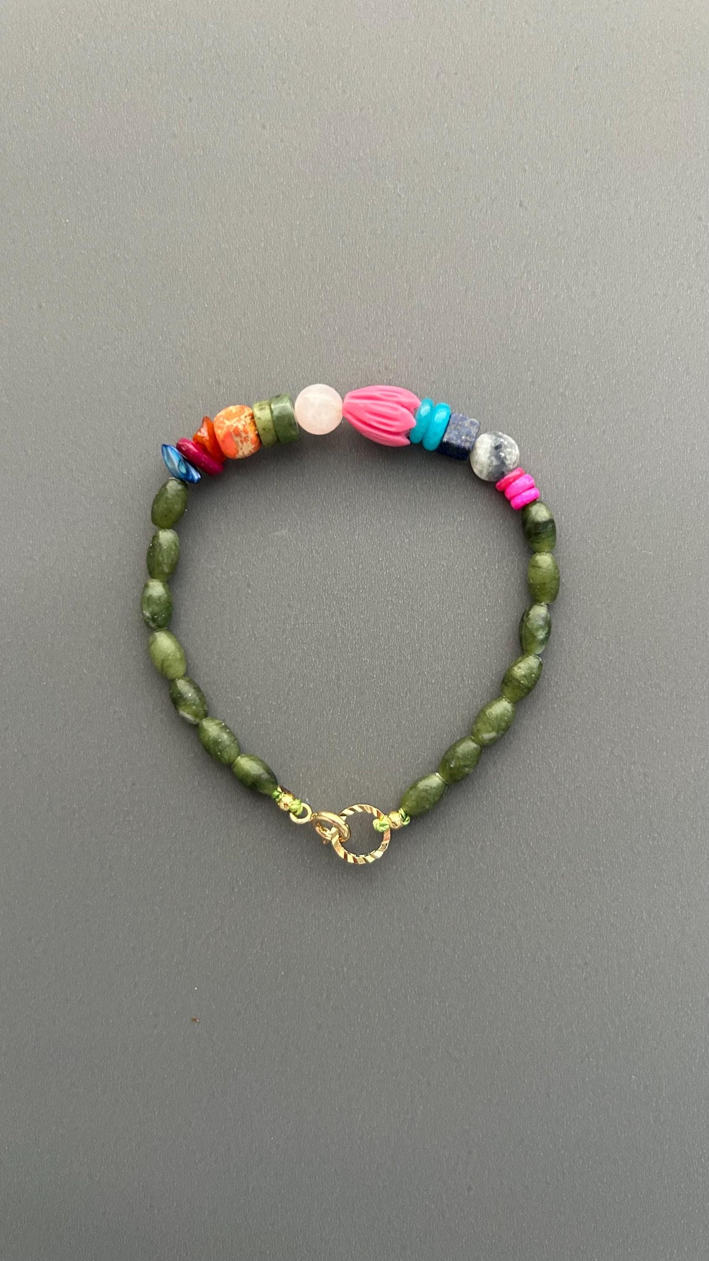 Green Jade Gemstone Beaded Bracelet, Colorful Boho Bracelet, Natural Stone Jewelry, Stacking Bracelet, Gift for Her, Everyday Bracelet