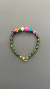 Green Jade Gemstone Beaded Bracelet, Colorful Boho Bracelet, Natural Stone Jewelry, Stacking Bracelet, Gift for Her, Everyday Bracelet