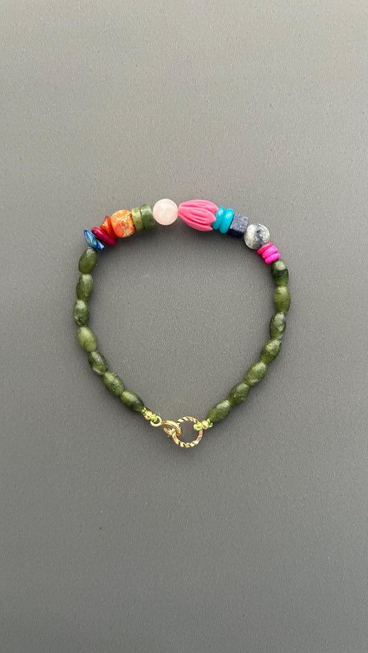 Green Jade Gemstone Beaded Bracelet, Colorful Boho Bracelet, Natural Stone Jewelry, Stacking Bracelet, Gift for Her, Everyday Bracelet