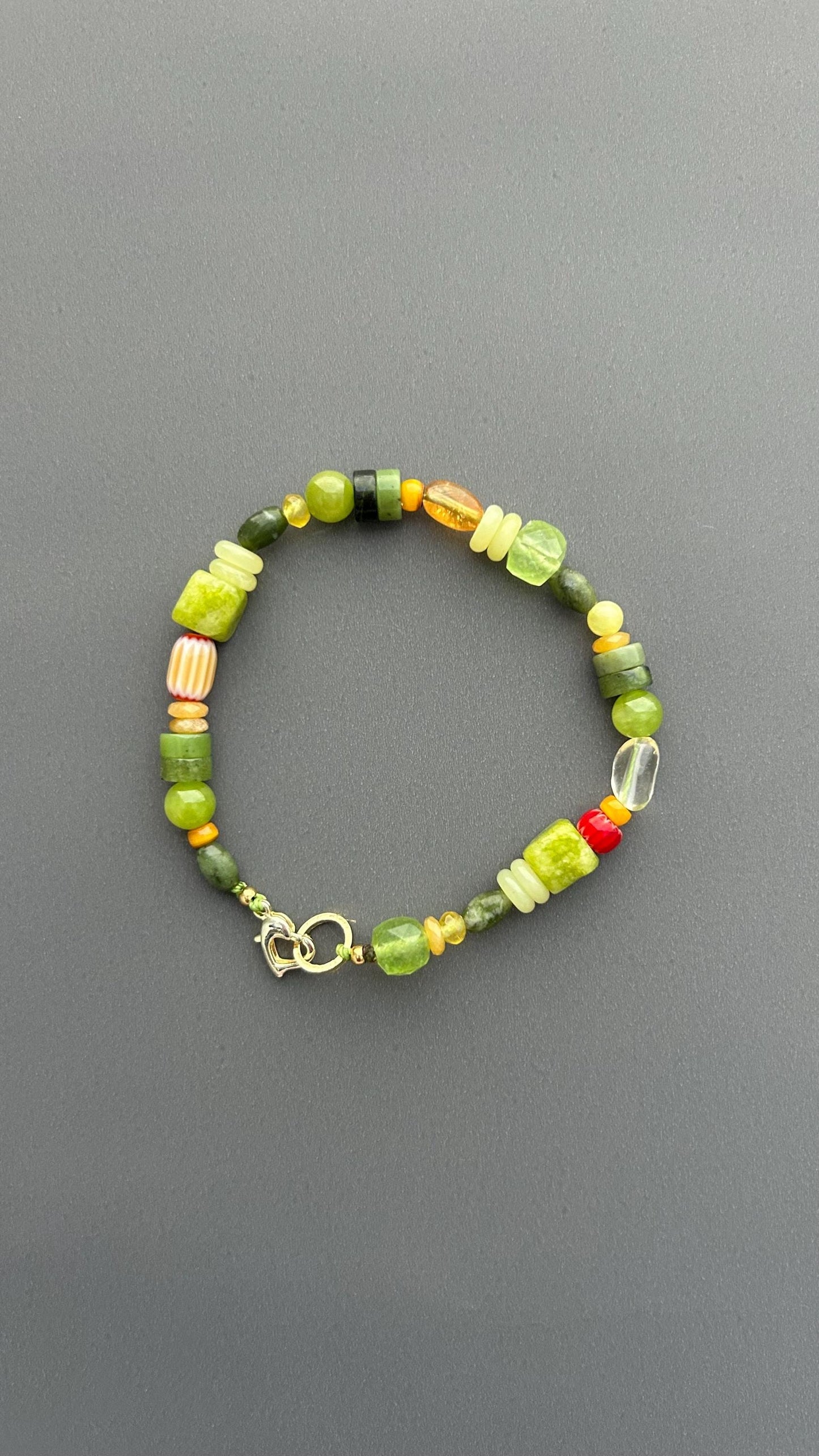 Natural Green Jade Bracelet, Chalcedony & Canadian Jade Bracelet, Southern Jade, Citrine Glass Beads, Handmade Gemstone Jewelry