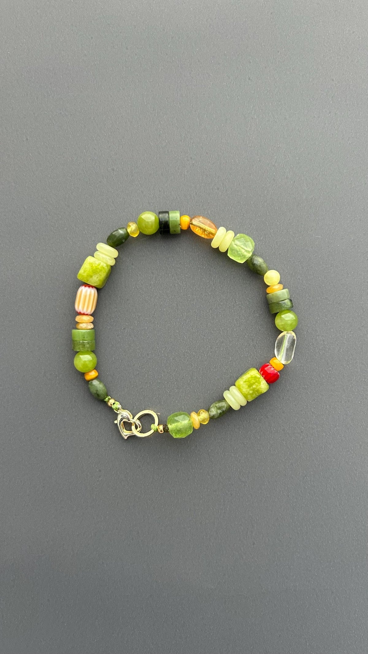Natural Green Jade Bracelet, Chalcedony & Canadian Jade Bracelet, Southern Jade, Citrine Glass Beads, Handmade Gemstone Jewelry