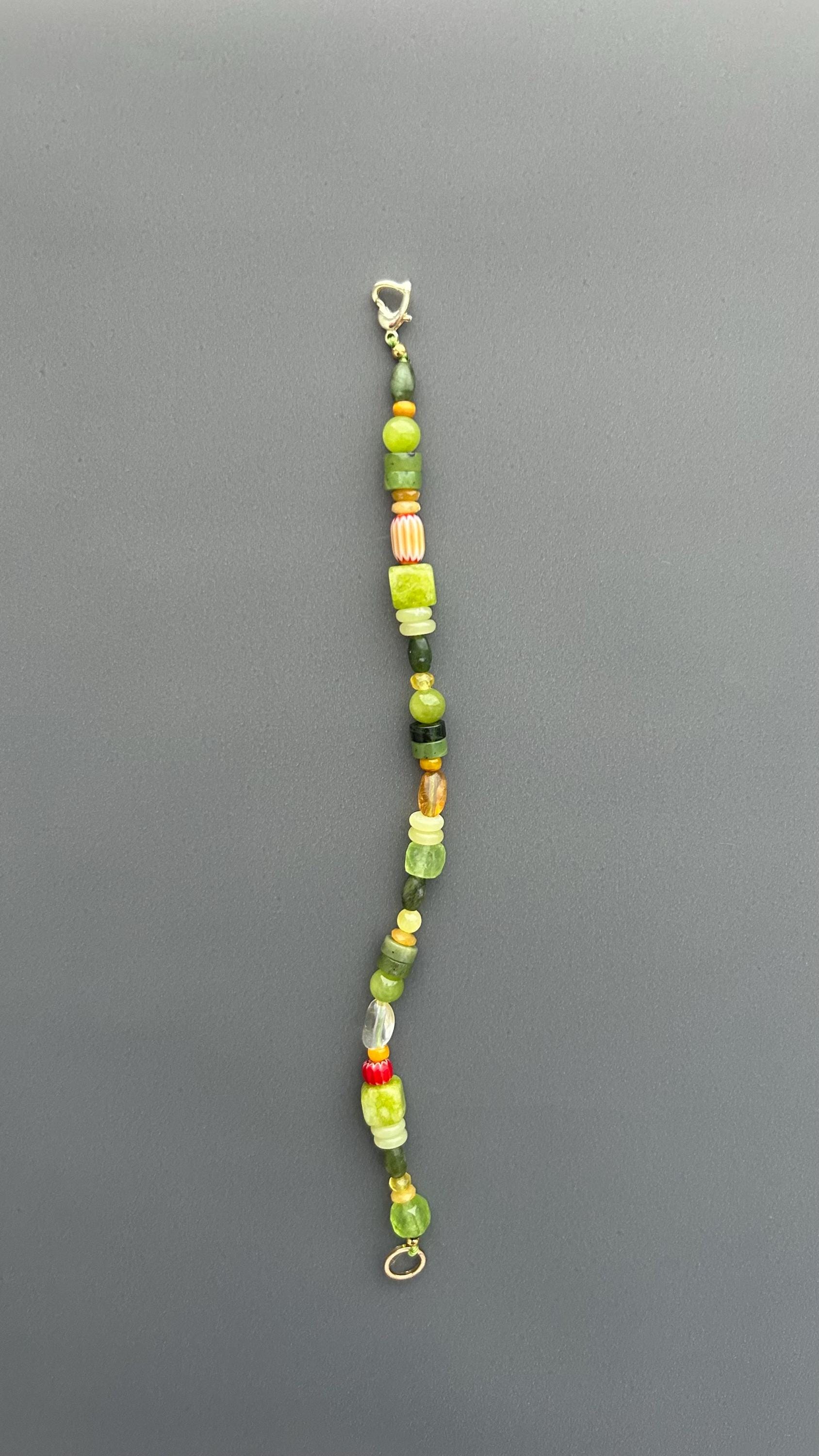 Natural Green Jade Bracelet, Chalcedony & Canadian Jade Bracelet, Southern Jade, Citrine Glass Beads, Handmade Gemstone Jewelry