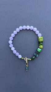 Violet Lavender Jade & Green Gemstone Bracelet, Handmade Beaded Bracelet, 18K Gold Plated Toggle Clasp, Boho Crystal Gift for Her
