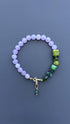 Violet Lavender Jade & Green Gemstone Bracelet, Handmade Beaded Bracelet, 18K Gold Plated Toggle Clasp, Boho Crystal Gift for Her