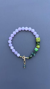 Violet Lavender Jade & Green Gemstone Bracelet, Handmade Beaded Bracelet, 18K Gold Plated Toggle Clasp, Boho Crystal Gift for Her