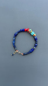 Lapis Lazuli Bracelet with Turquoise and Red Coral | Bohemian Beaded Gemstone Jewelry | Handmade Tibetan Style Ethnic Tribal Clasp Cuff