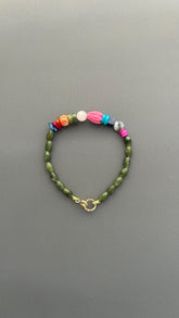 Green Jade Gemstone Beaded Bracelet, Colorful Boho Bracelet, Natural Stone Jewelry, Stacking Bracelet, Gift for Her, Everyday Bracelet