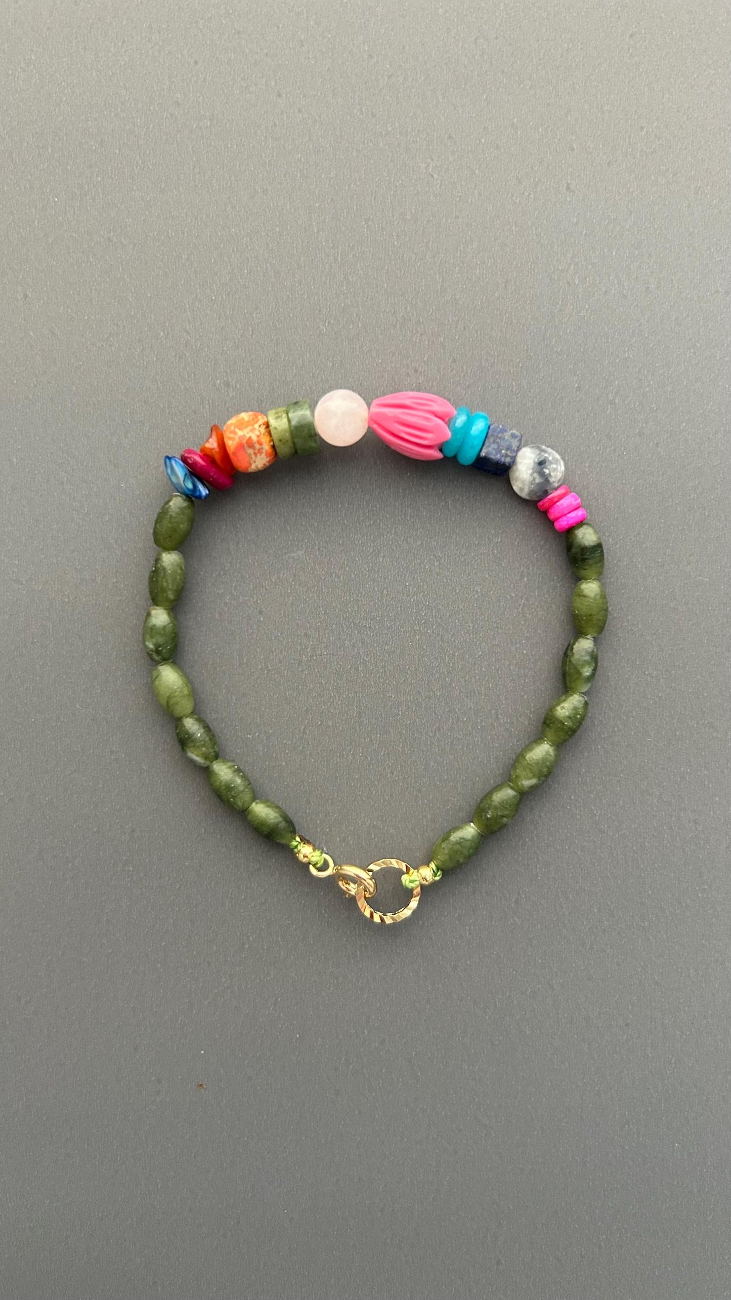 Green Jade Gemstone Beaded Bracelet, Colorful Boho Bracelet, Natural Stone Jewelry, Stacking Bracelet, Gift for Her, Everyday Bracelet