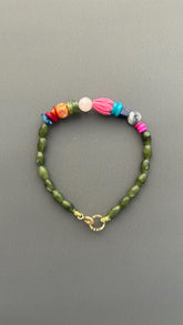 Green Jade Gemstone Beaded Bracelet, Colorful Boho Bracelet, Natural Stone Jewelry, Stacking Bracelet, Gift for Her, Everyday Bracelet