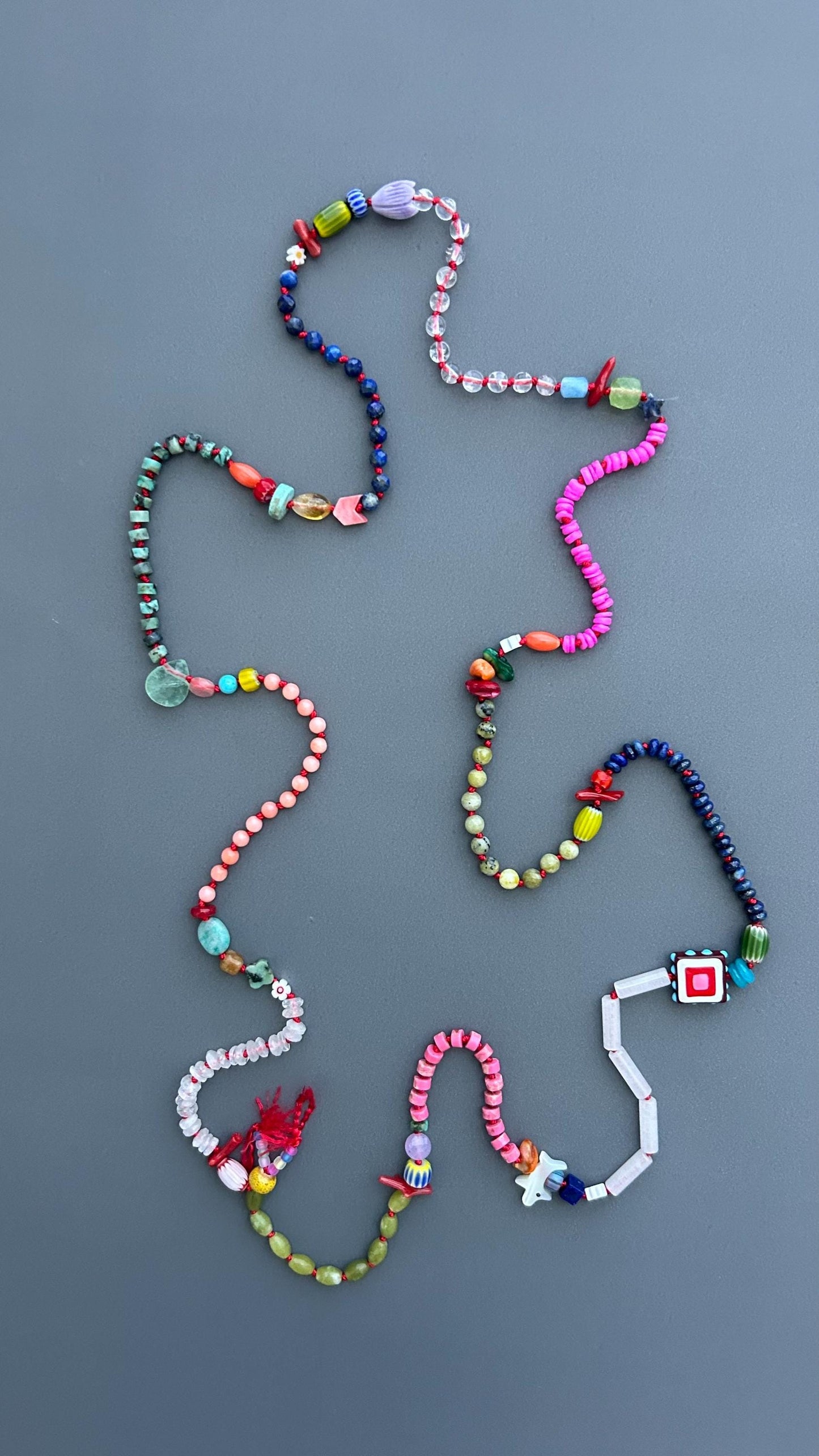 Colorful Handmade Beaded Necklace, Boho Gemstone Statement Necklace, Mixed Bead Jewelry, Eclectic Artisan Necklace, Festival Gift for Women