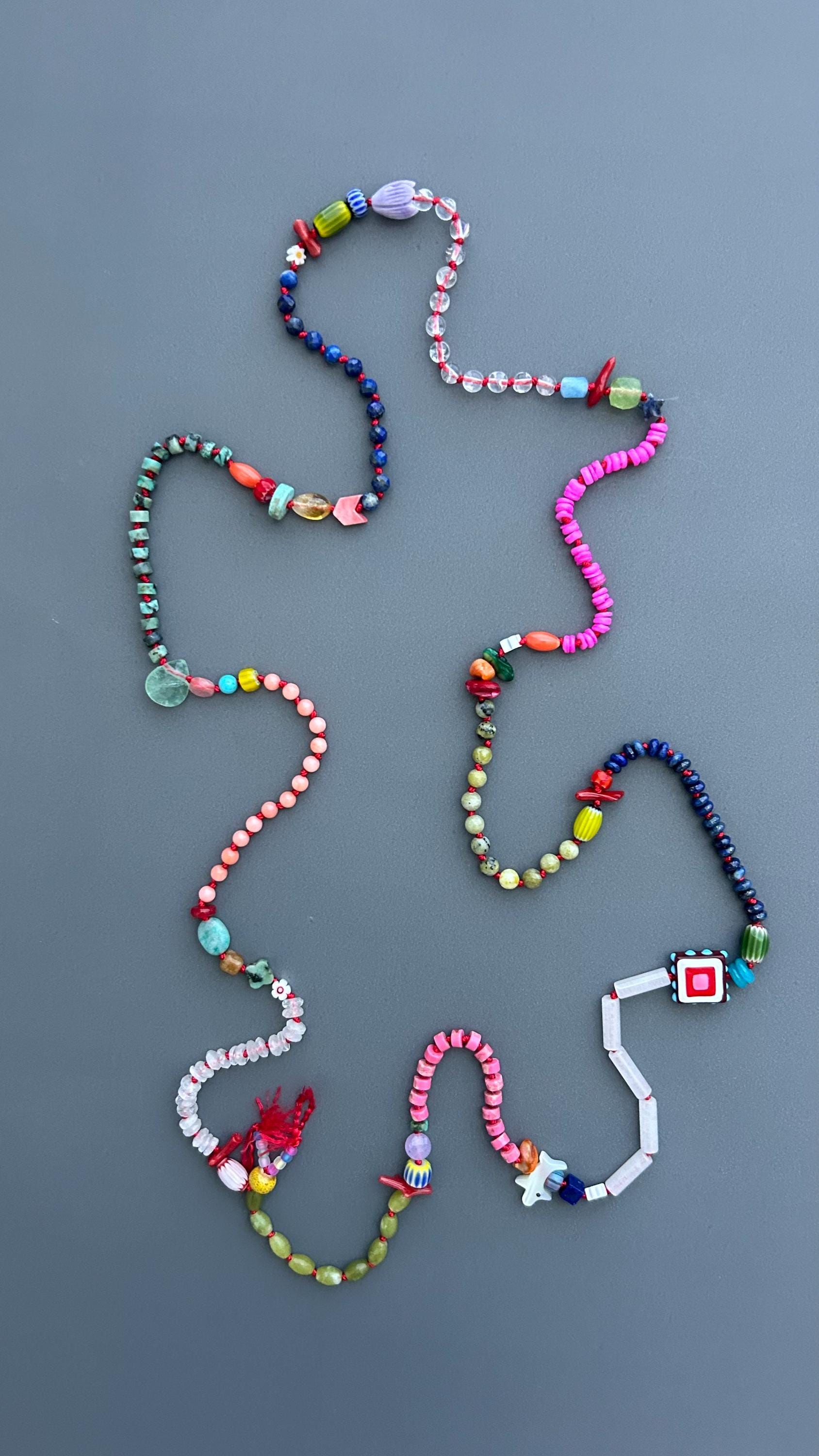 Colorful Handmade Beaded Necklace, Boho Gemstone Statement Necklace, Mixed Bead Jewelry, Eclectic Artisan Necklace, Festival Gift for Women