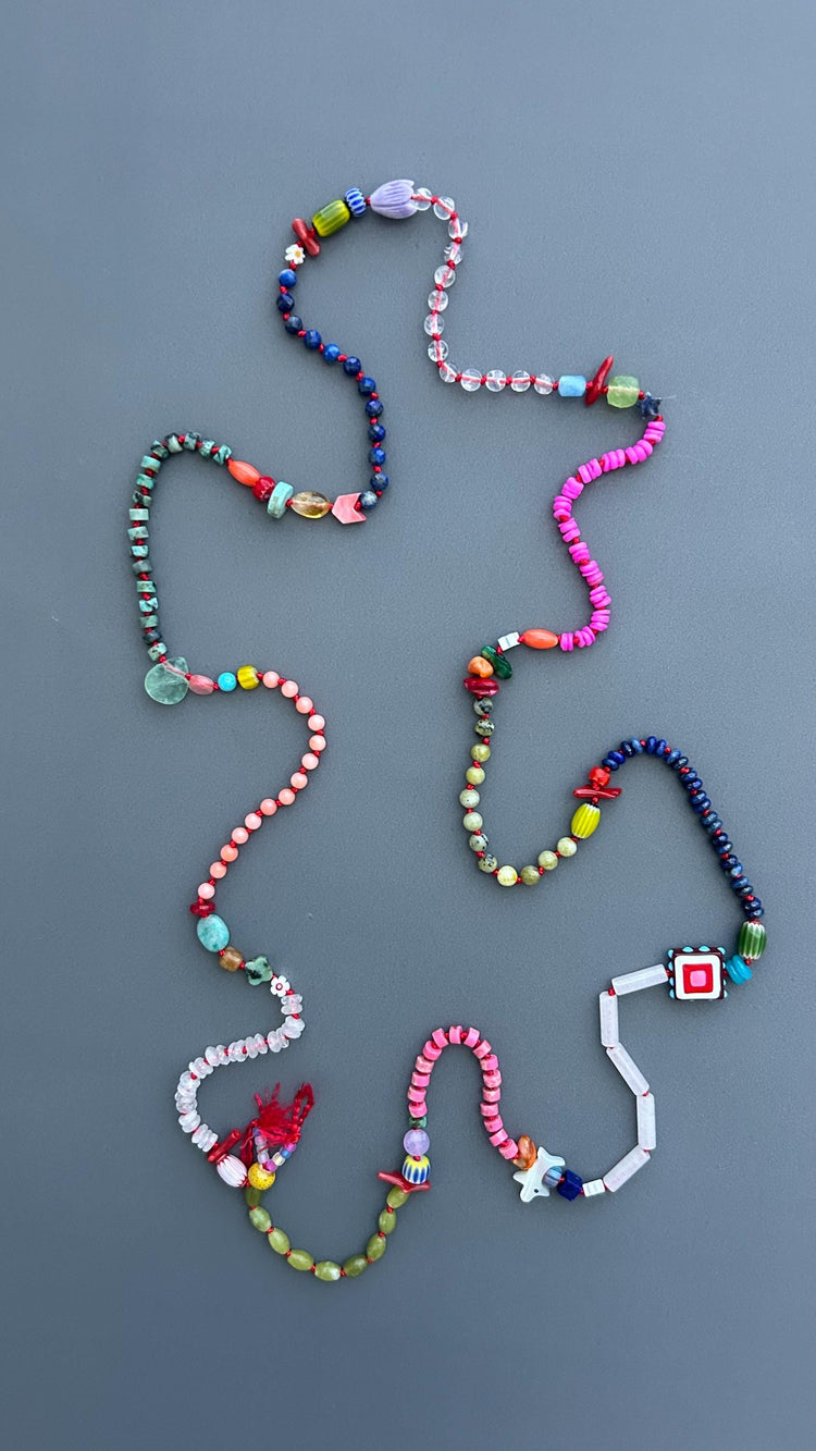 Colorful Handmade Beaded Necklace, Boho Gemstone Statement Necklace, Mixed Bead Jewelry, Eclectic Artisan Necklace, Festival Gift for Women