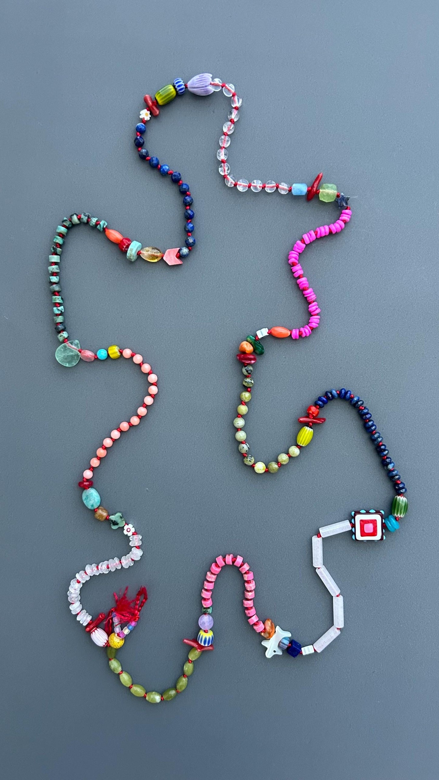 Colorful Handmade Beaded Necklace, Boho Gemstone Statement Necklace, Mixed Bead Jewelry, Eclectic Artisan Necklace, Festival Gift for Women
