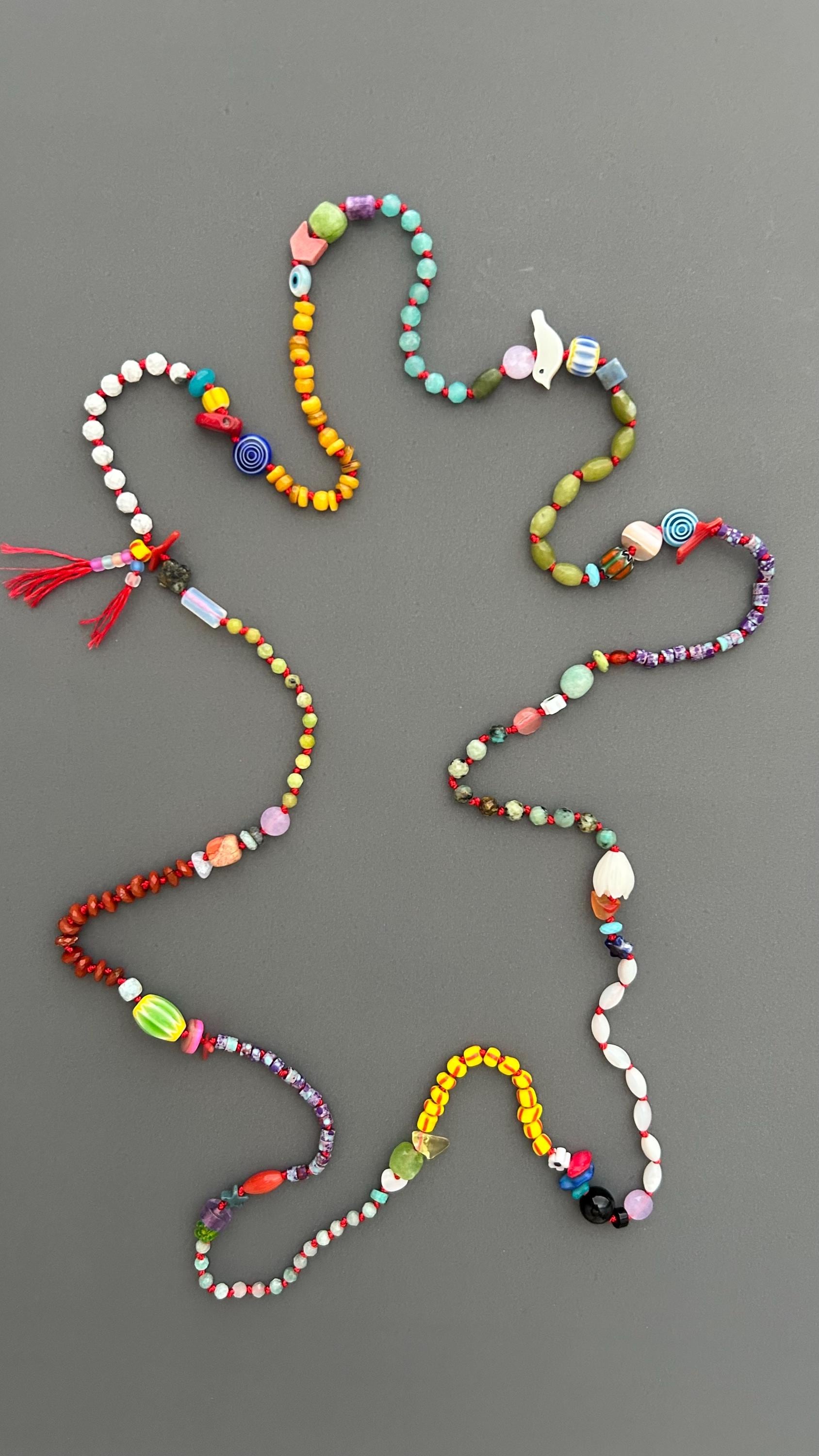 Saturar Colorful Handmade Beaded Necklace, Boho Statement Necklace, Eclectic Artisan Jewelry, Long Multicolor Necklace, Gift for Her