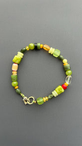 Natural Green Jade Bracelet, Chalcedony & Canadian Jade Bracelet, Southern Jade, Citrine Glass Beads, Handmade Gemstone Jewelry