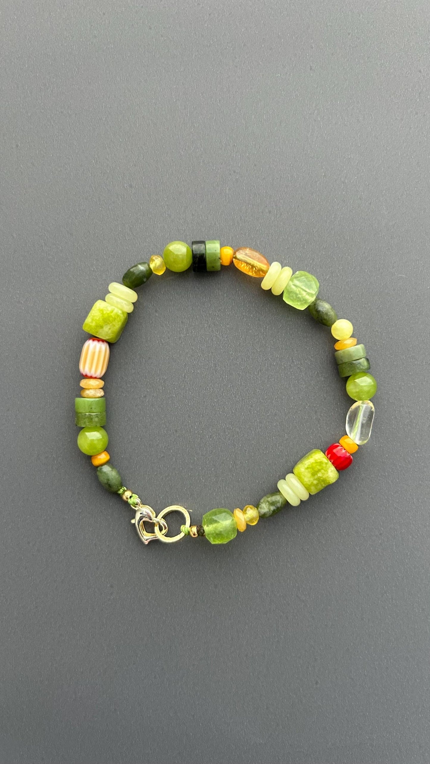 Natural Green Jade Bracelet, Chalcedony & Canadian Jade Bracelet, Southern Jade, Citrine Glass Beads, Handmade Gemstone Jewelry