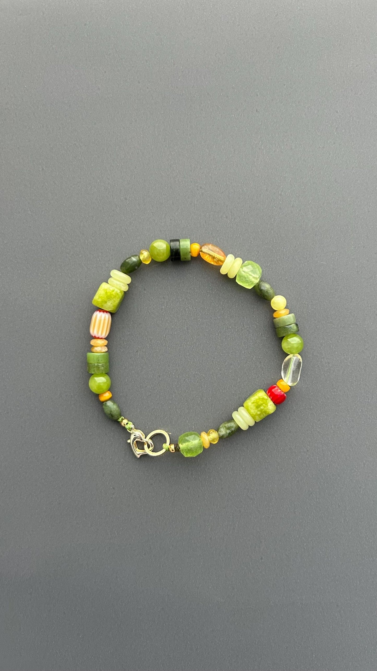 Natural Green Jade Bracelet, Chalcedony & Canadian Jade Bracelet, Southern Jade, Citrine Glass Beads, Handmade Gemstone Jewelry