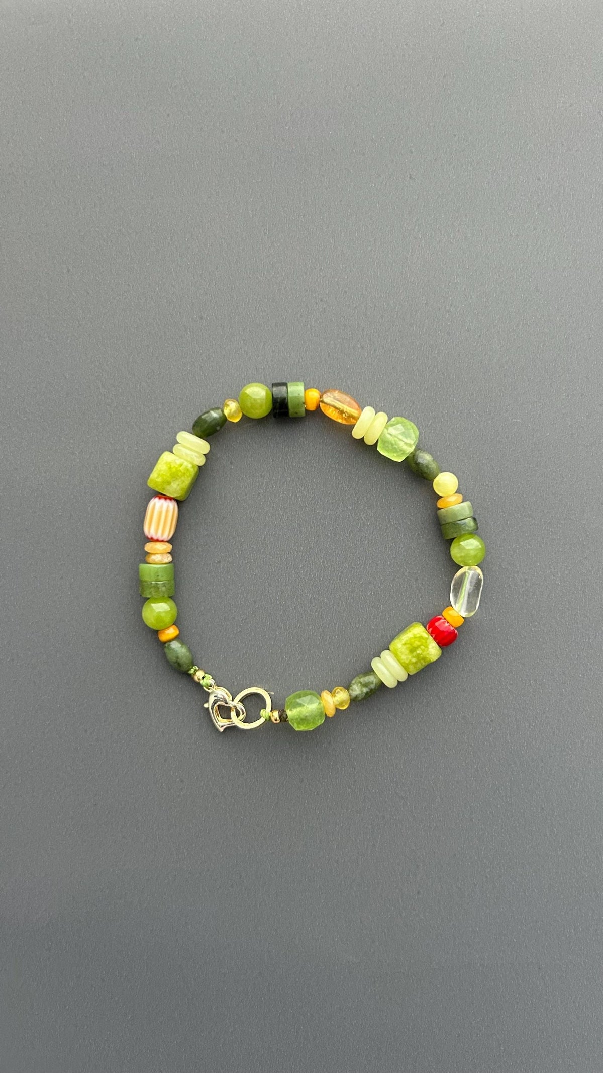 Natural Green Jade Bracelet, Chalcedony & Canadian Jade Bracelet, Southern Jade, Citrine Glass Beads, Handmade Gemstone Jewelry