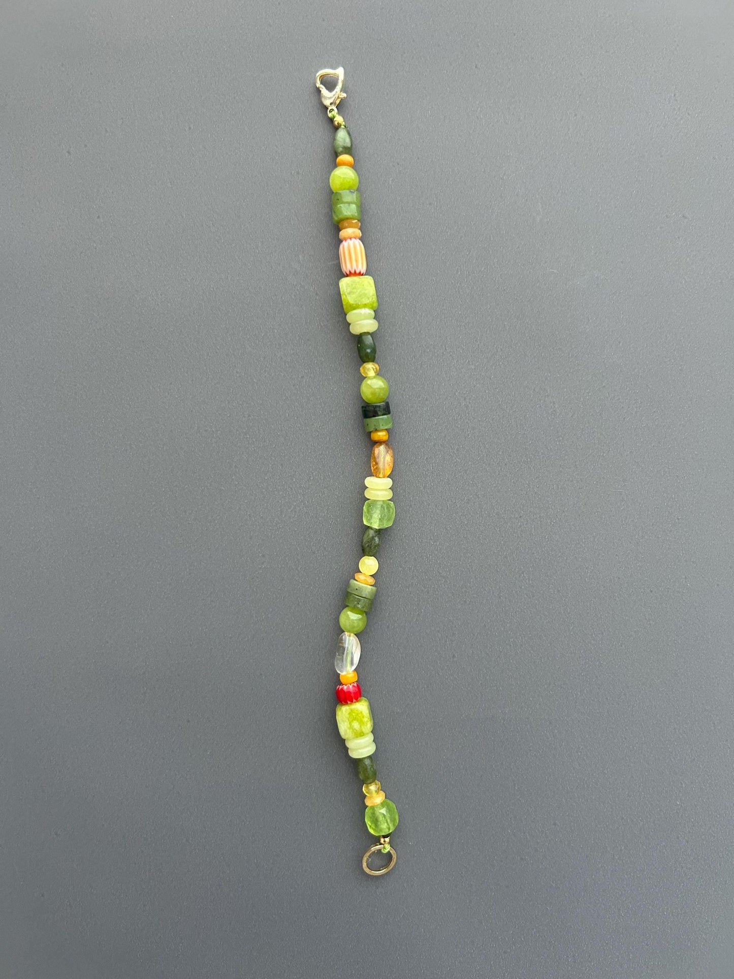 Natural Green Jade Bracelet, Chalcedony & Canadian Jade Bracelet, Southern Jade, Citrine Glass Beads, Handmade Gemstone Jewelry