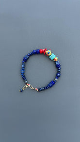 Lapis Lazuli Bracelet with Turquoise and Red Coral | Bohemian Beaded Gemstone Jewelry | Handmade Tibetan Style Ethnic Tribal Clasp Cuff