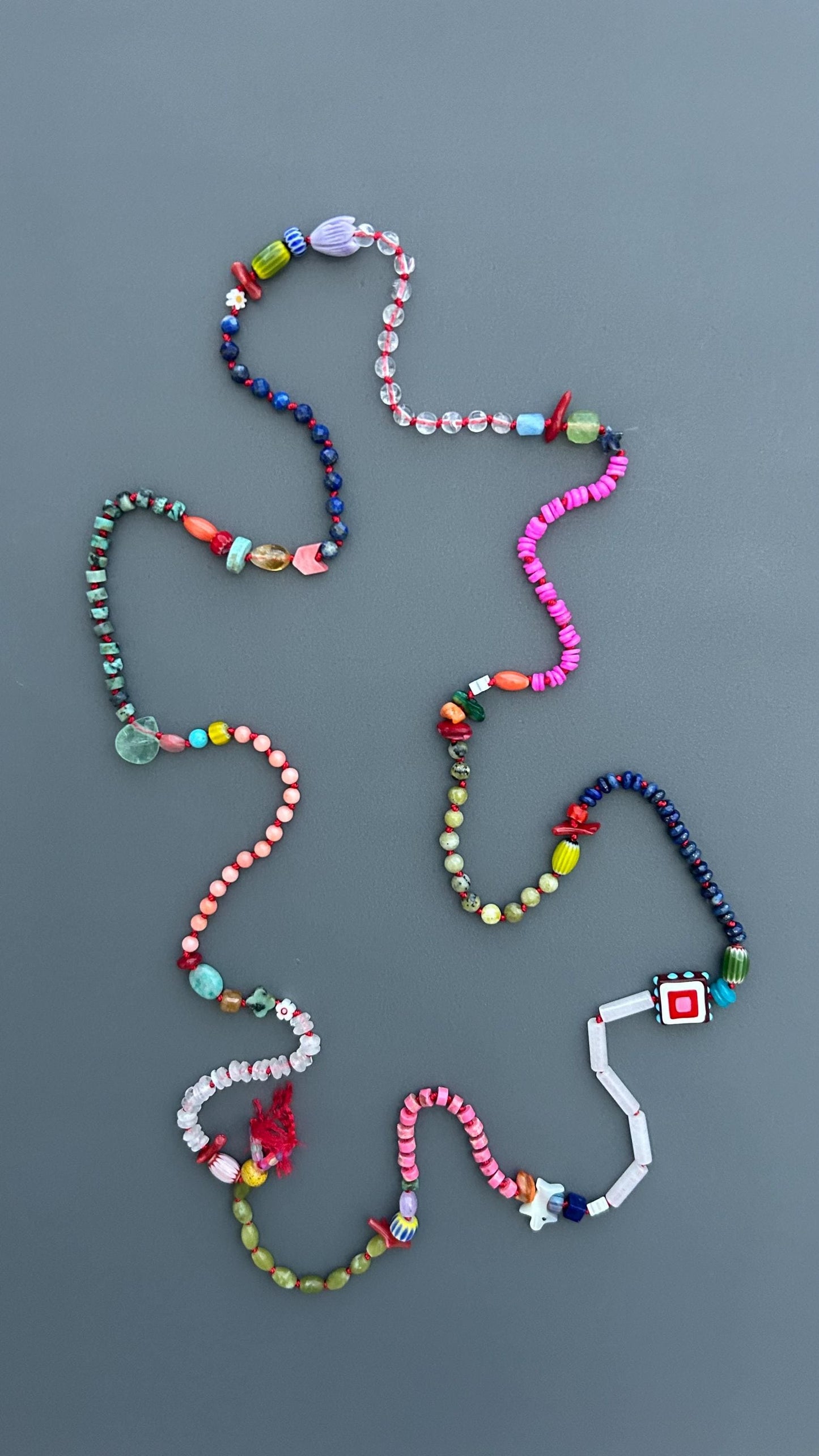 Colorful Handmade Beaded Necklace, Boho Gemstone Statement Necklace, Mixed Bead Jewelry, Eclectic Artisan Necklace, Festival Gift for Women