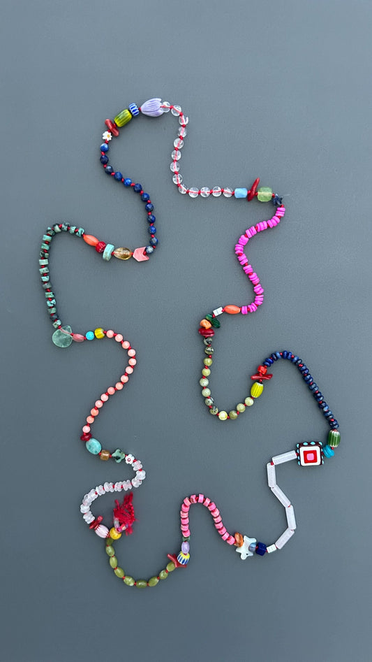 Colorful Handmade Beaded Necklace, Boho Gemstone Statement Necklace, Mixed Bead Jewelry, Eclectic Artisan Necklace, Festival Gift for Women