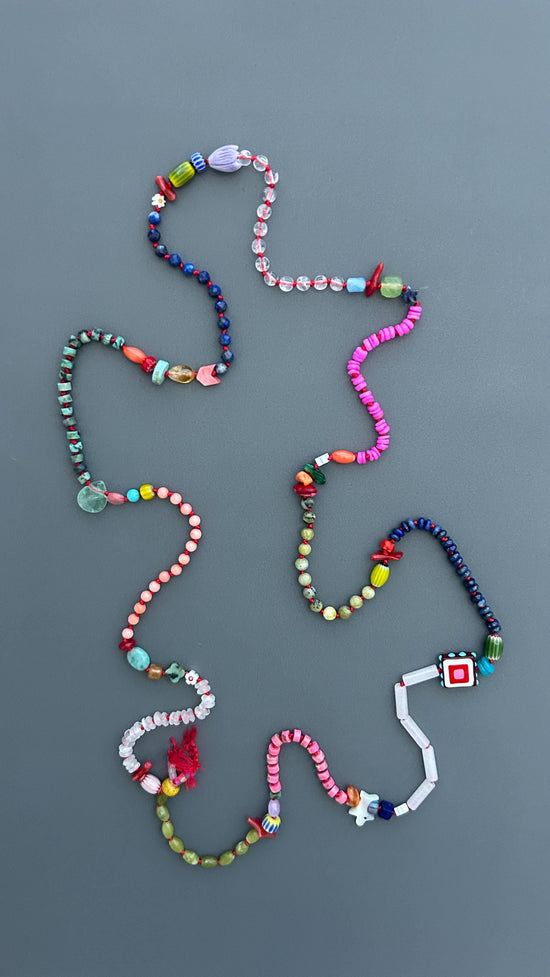 Colorful Handmade Beaded Necklace, Boho Gemstone Statement Necklace, Mixed Bead Jewelry, Eclectic Artisan Necklace, Festival Gift for Women