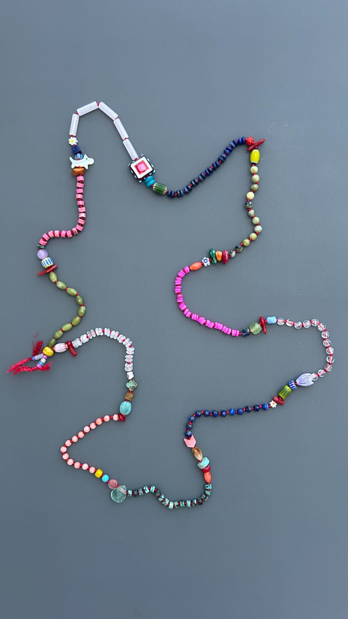 Colorful Handmade Beaded Necklace, Boho Gemstone Statement Necklace, Mixed Bead Jewelry, Eclectic Artisan Necklace, Festival Gift for Women