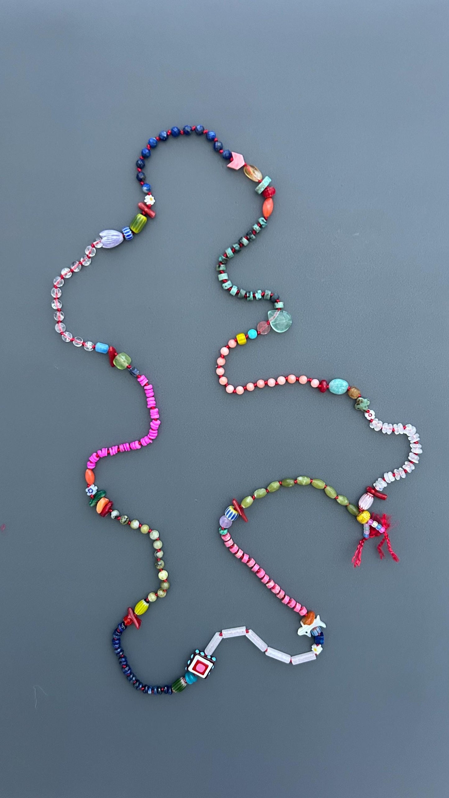 Colorful Handmade Beaded Necklace, Boho Gemstone Statement Necklace, Mixed Bead Jewelry, Eclectic Artisan Necklace, Festival Gift for Women
